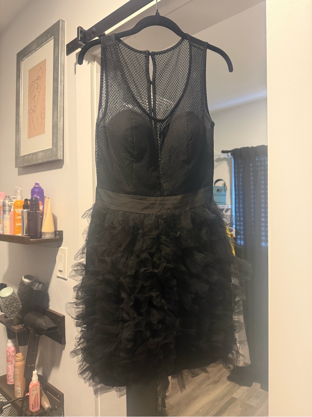 BCBG Generation Black mesh and ruffle mini dress